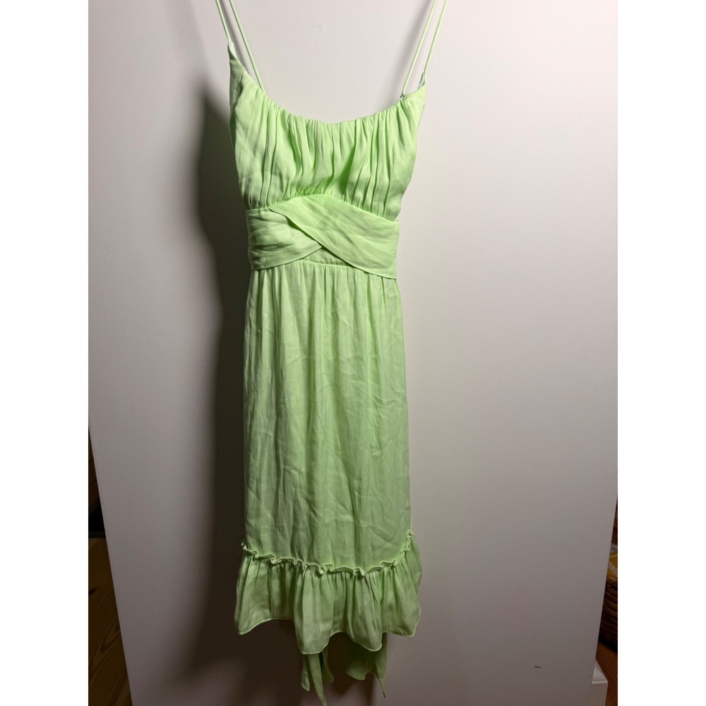 Angel Biba Midi Dress Womens 4 Lime Green Excellent Ruched Ruffle Hem Strappy‎